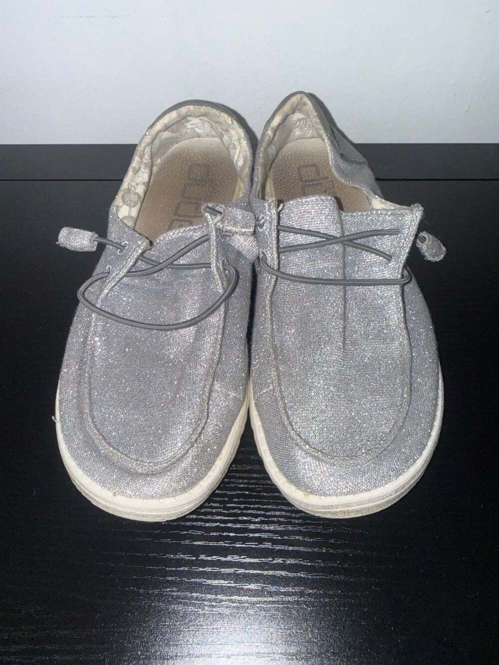 Hey Dude Wendy Stretch Sparkling Silver Grey Women's Casual Shoes Size 8